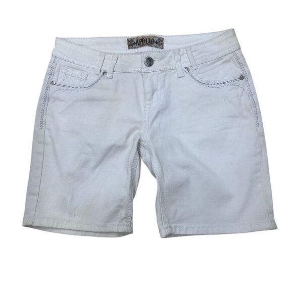 Apollo Jean Shorts Women's Size 10 White Mid-rise Flap Pockets Silver Stitching - Picture 1 of 10